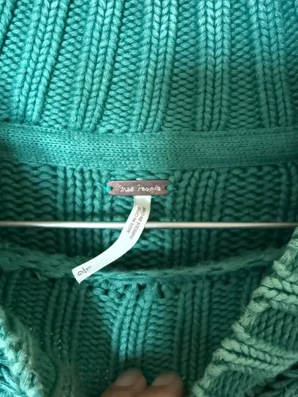 Free People Sweetheart Botany Green Chunky Knit Mock Neck Oversized Sweater L